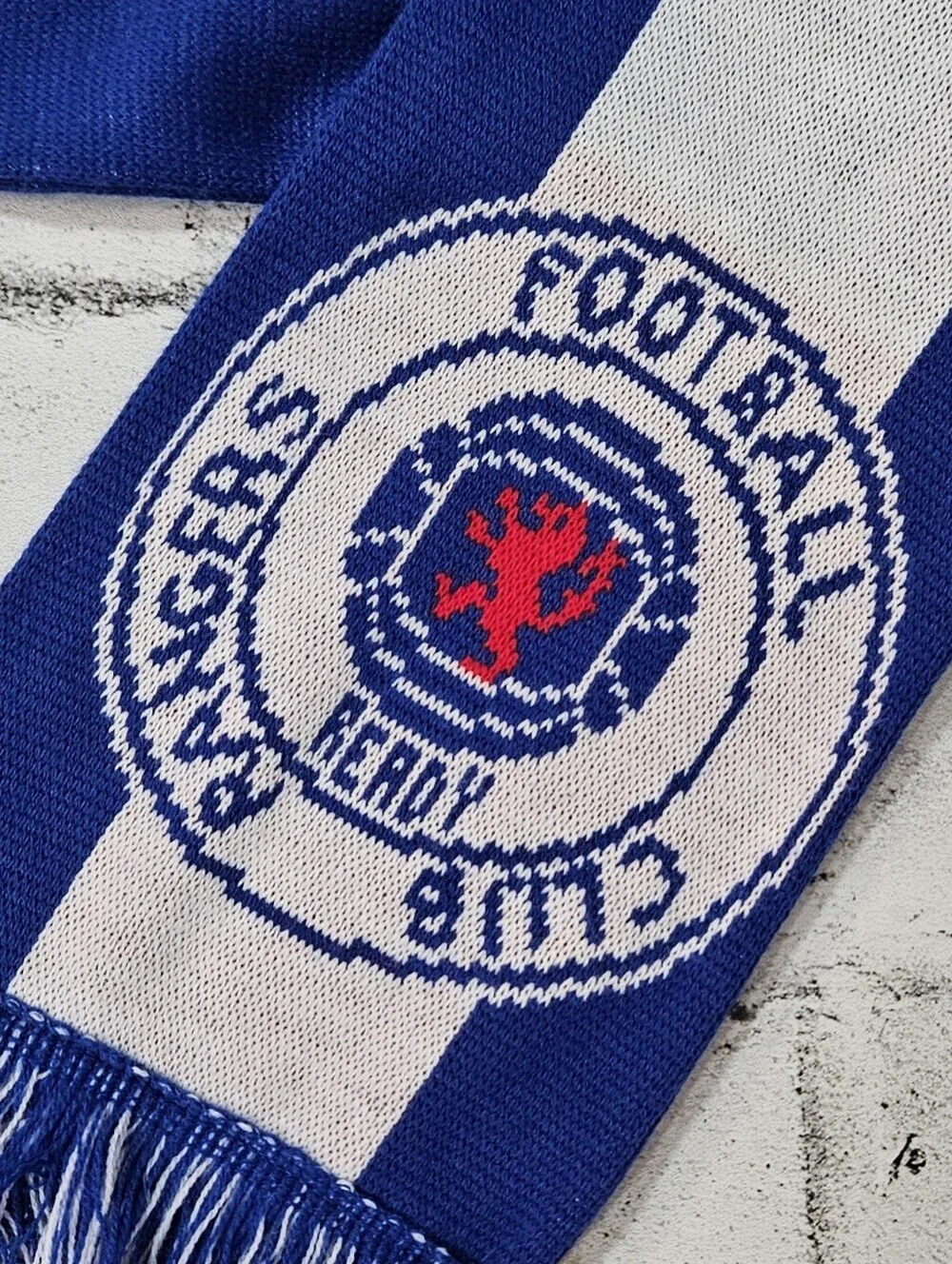 Rangers FC Football Scarf Blue White Knit Supporter Soccer Fan Fringe